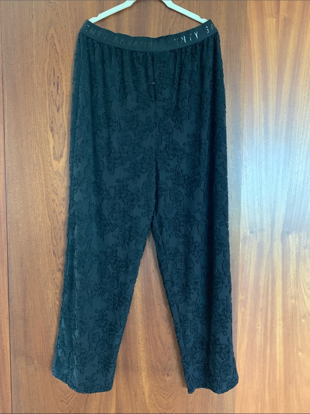 Savage X Fenty Black Lace-Overlay Wide Leg Pants